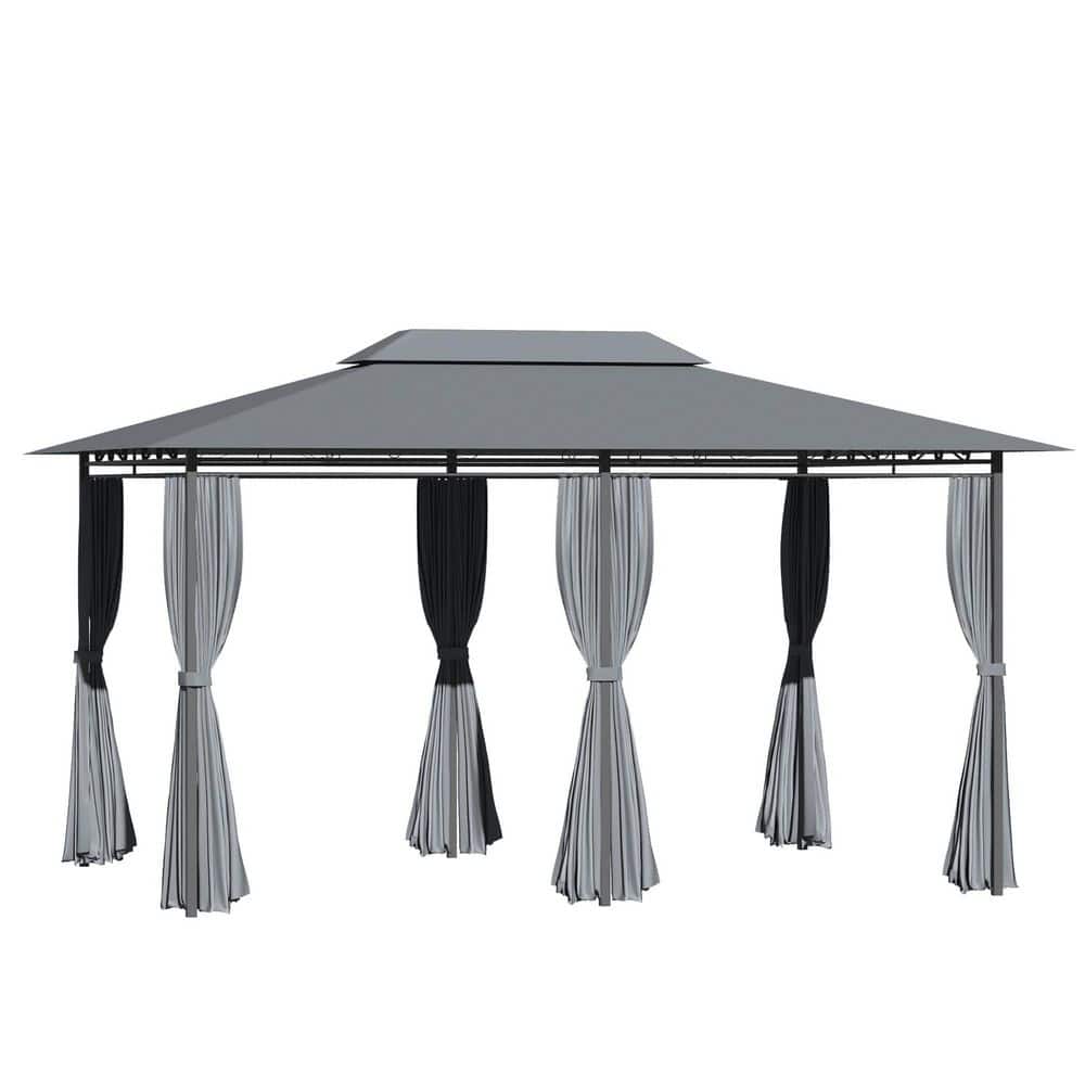 10 ft. x 13 ft. Sage Gray Outsunny Patio Gazebo Canopy Shelter with Steel Frame, Vented Roof and Curtains for Outdoor price history on PriceWatchPro