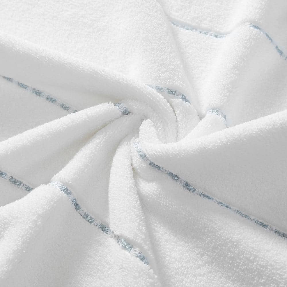 White and Blue Cotton 3-Piece Towel Set with Edge Embellishment