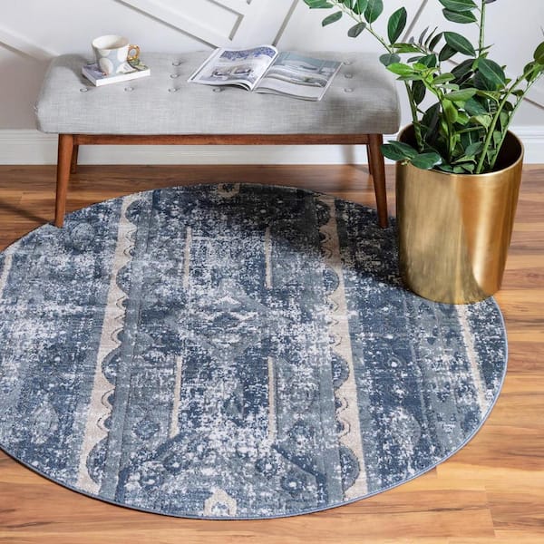 Portland Depoe Blue 3 ft. x 3 ft. Round Area Rug