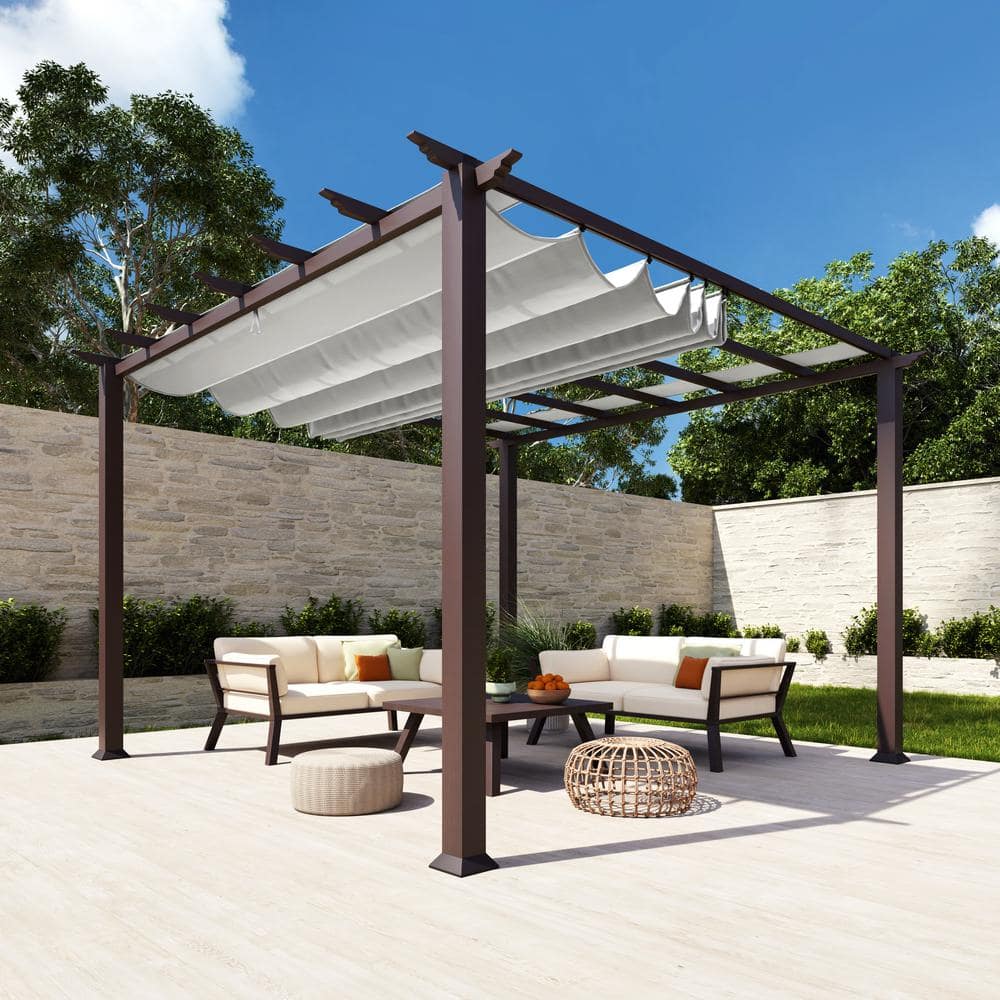 Paragon Outdoor Florence 11 ft. x 11 ft. Wood Grain Aluminum Pergola in ...