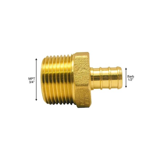 Apollo 1 2 In Brass Pex Barb X 3 4 In Male Pipe Thread Reducing Adapter Apxma3412