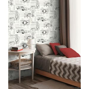 Disney and Pixar Cars Gray Schematic Peel and Stick Wallpaper (Covers 28.18 sq. ft.)