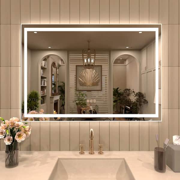TaiMei 42 in. W x 36 in. H Small Rectangular Frameless LED Bathroom Vanity Mirror in Crystal