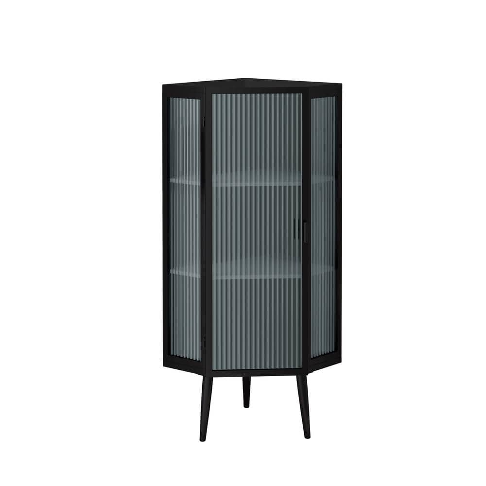 22.25 in. W x 16.54 in. D x 43.3 in. H Black Linen Cabinet with Glass Doors