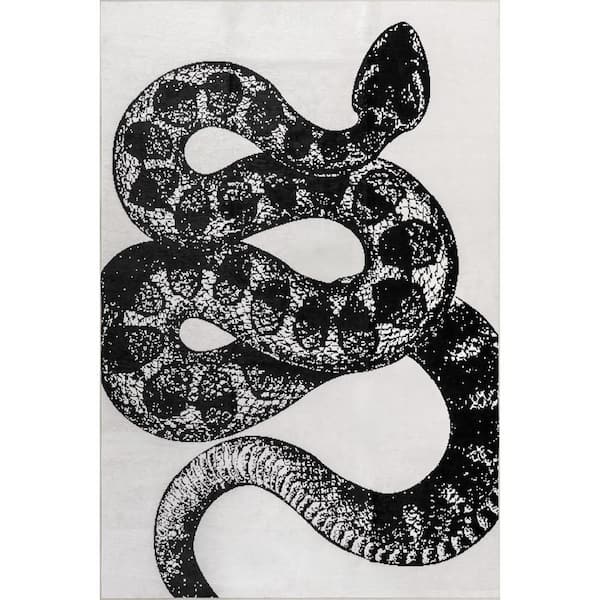 Casey Simple Serpent Spill Proof Washable Black 5 ft. x 8 ft. Indoor Area Rug