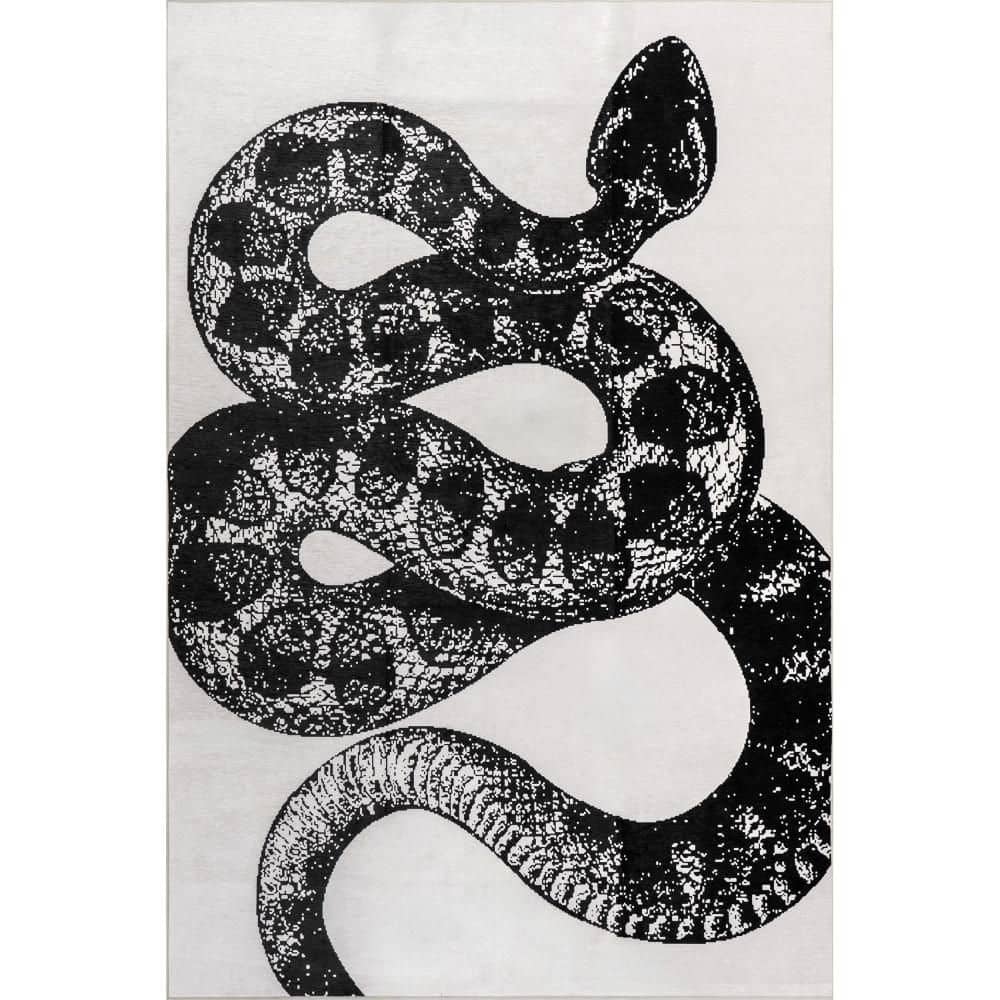 Casey Simple Serpent Spill Proof Washable Black 8 ft. x 10 ft. Indoor Area Rug price history on PriceWatchPro