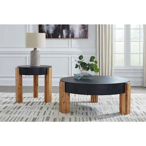 Breenmore 43.5 in. Black/Brown Round MDF Coffee Table Set (Set of 2)