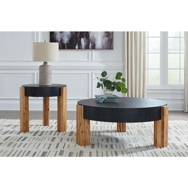 Breenmore 43.5 in. Black/Brown Round MDF Coffee Table Set (Set of 2)