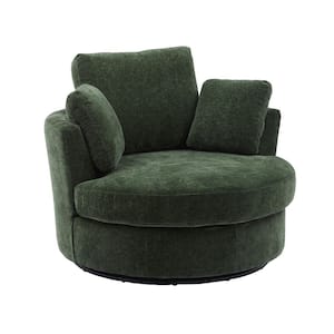 Green 360° Swivel Chenille Accent Barrel Chair with 3 Pillows