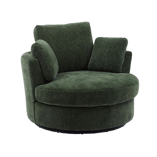 Unbranded Green 360° Swivel Chenille Accent Barrel Chair with 3 Pillows