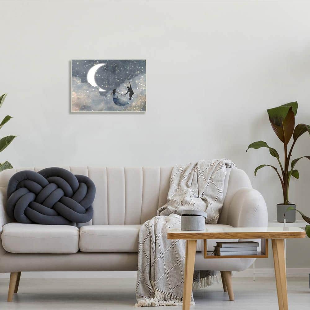 Celestial Love Sky Swinging by Crescent Moon MDF Wall Art