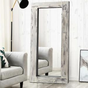 31 in. W x 71 in. H Farmhouse Rectangular Solid Wood Framed Full Length Leaning Mirror in Weathered White