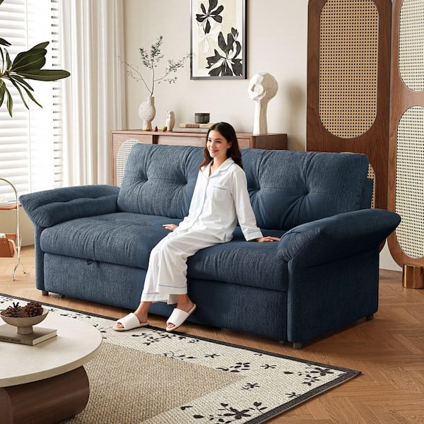 Veyro Modern 81.5 in. Grey Chenille Tufted Upholstered Queen Size Convertible Sofa Bed