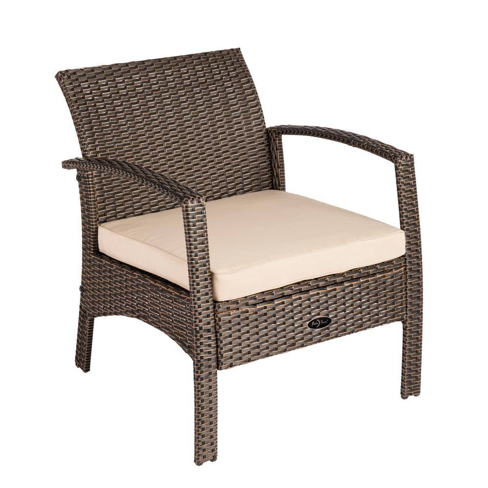 Mocha Wicker Outdoor Armchair with Khaki Cushion