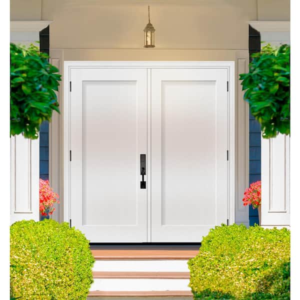 Legacy 72 in. x 80 in. 1 Panel Shaker RHOS Unfinished White Fiberglass Double Prehung Front Door w/6-9/16 Jamb