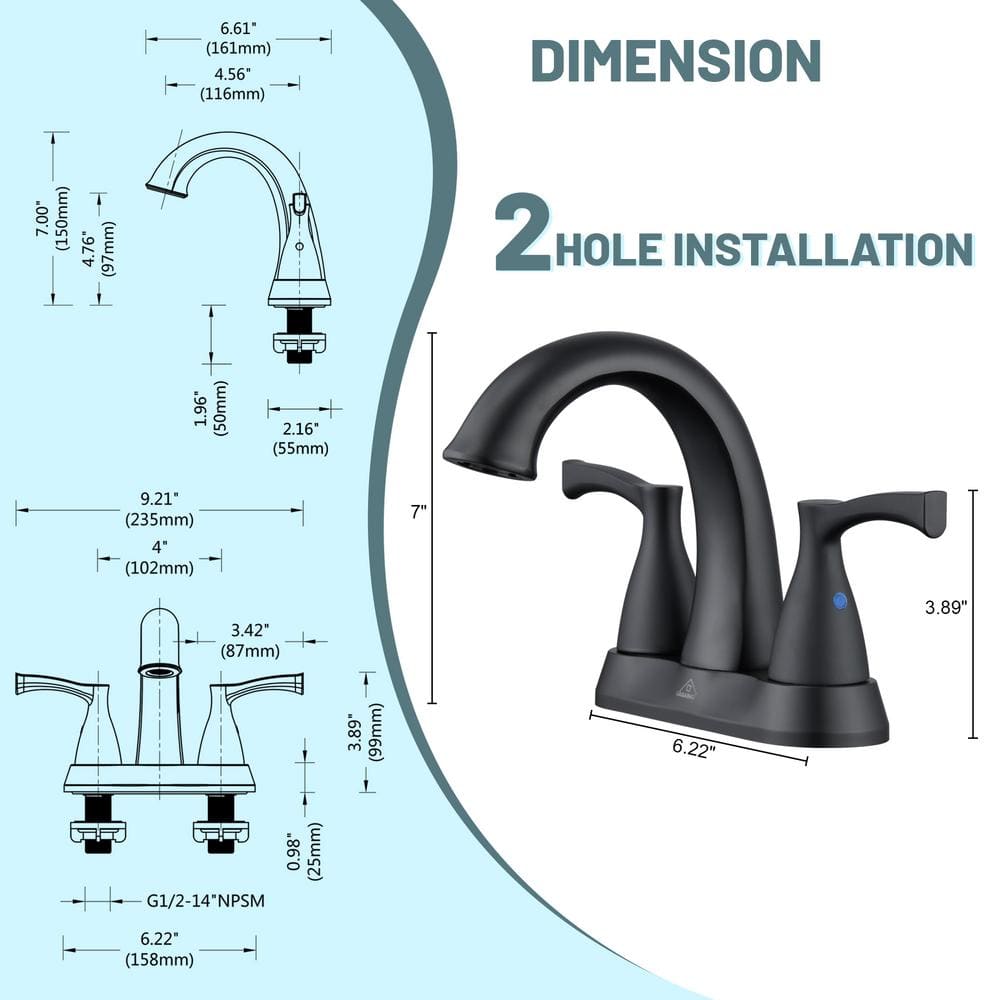 4-inch Centerset Bathroom Sink Faucet with Drain 1.2 GPM
