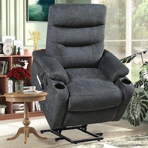 Gray Polyester Rocker Massage Chair Electric Power Lift Recliner Chair with Heat Cup Holders and Side Pockets