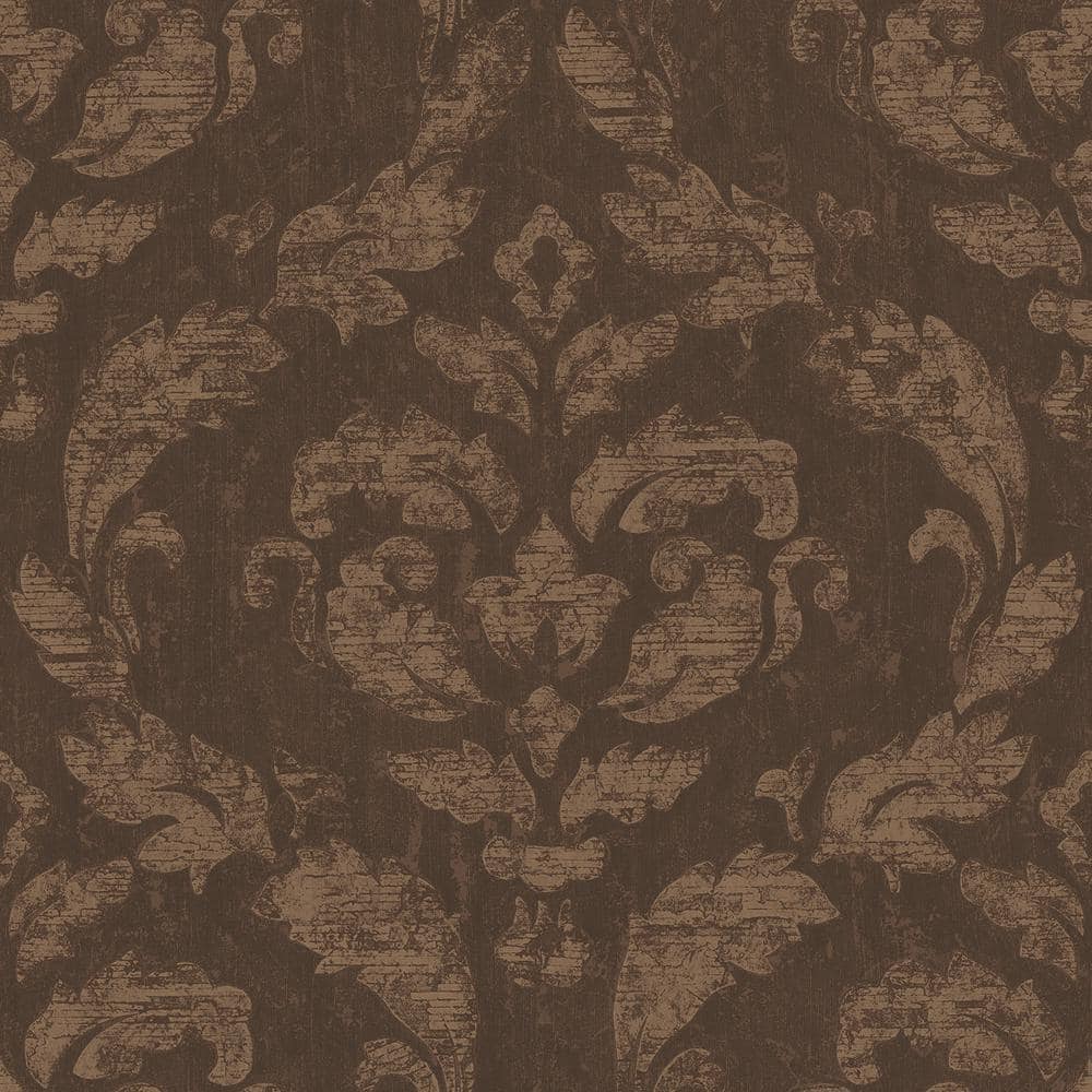 Ambiance Chocolate/Copper Metallic Textured Large Damask Vinyl Non-Pasted W