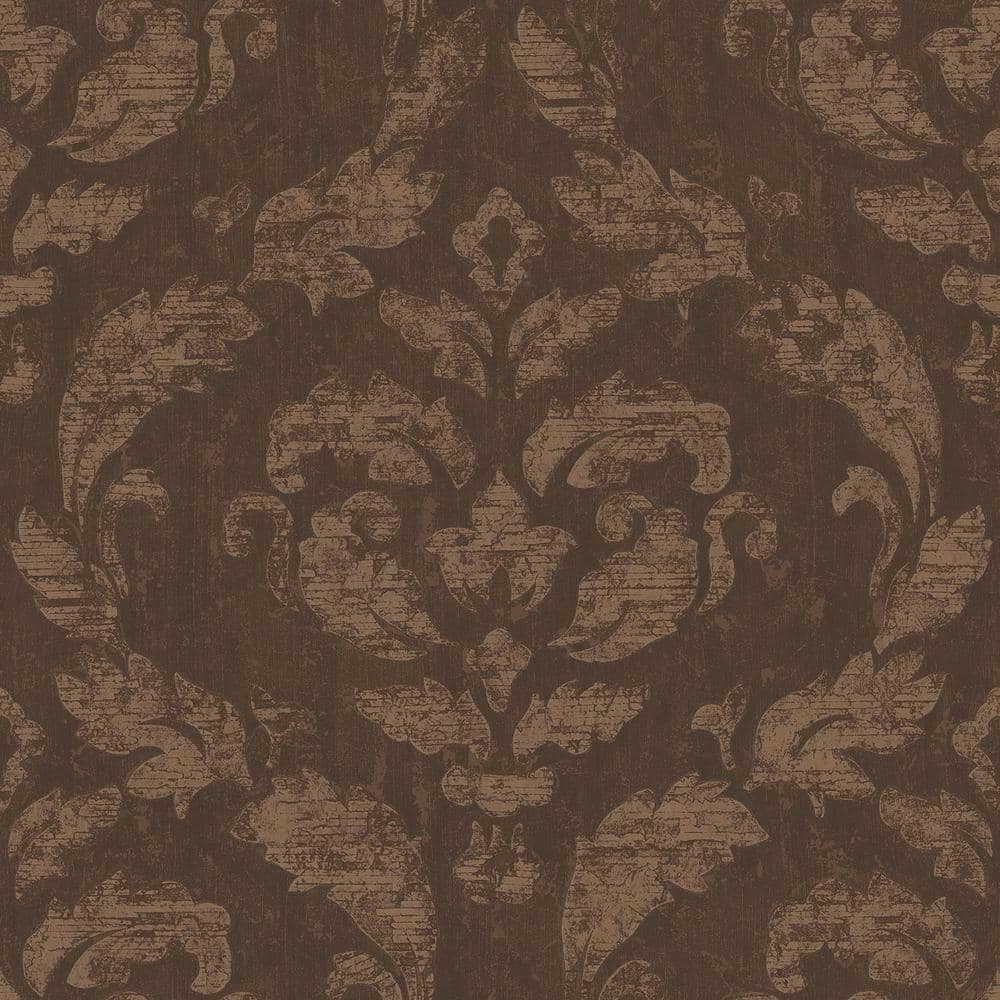 Ambiance Chocolate/Copper Metallic Textured Large Damask Vinyl Non ...