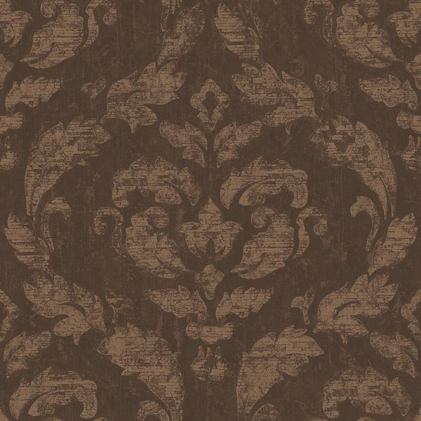 Unbranded Ambiance Chocolate/Copper Metallic Textured Large Damask Vinyl Non-Pasted Wallpaper (Covers 57.75 sq.ft.)