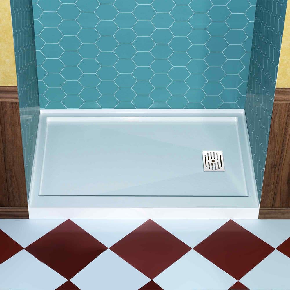 60 in. L x 34 in. W Alcove Shower Pan Base with Chrome Right Drain in White price history on PriceWatchPro