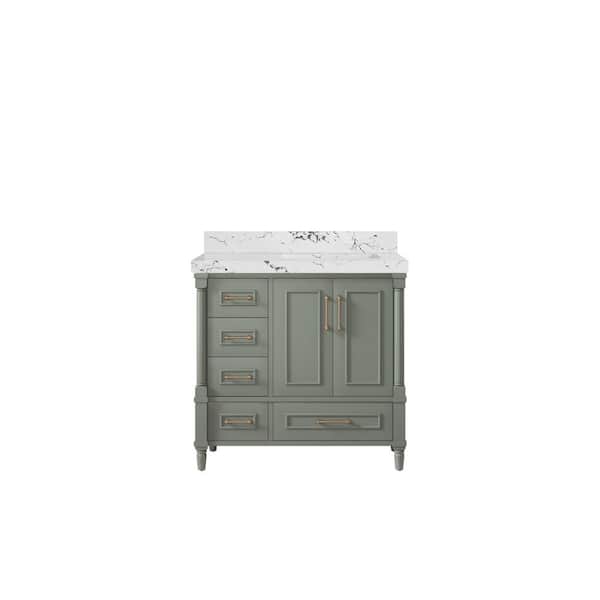 Willow Collections Hudson 36 in. W x 22 in. D x 36 in. H Right Offset Sink Bath Vanity in Evergreen with 2 in. Viola Night Qt. Top