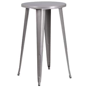 Silver Round Metal Outdoor Bistro Table