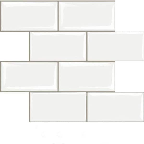 White 12.6 in. x 10.6 in. Thick Peel and Stick Backsplash Tile for Kitchen and Bathroom 10-Pack