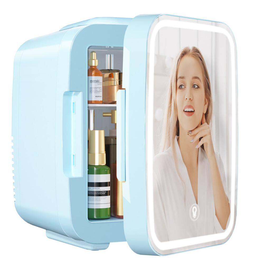 10 in. 4 cu. ft. Retro Dimmable LED Mirror, 4-Liter/6-Cans Cooler and Warmer Mini Refrigerator in Blue price history on PriceWatchPro