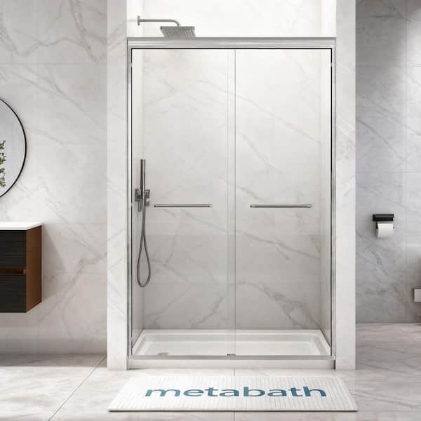 45 to 48 in. W x 72 in. H Semi Frameless Double Sliding Shower Door in Brushed Nickel with 1/4 in. Tempered Clear Glass