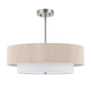 4-Light Brushed Nickel Drum Shaded Flush Mount Chandelier with Rope and Fabric Shades