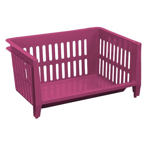 Organize-it 19 in. W x 14 in. D x 10 in. H Jumbo Storage Stacking Basket in Fushia