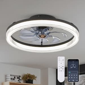 20 in. LED Indoor Black Low Profile Ceiling Fan with Dimmable Lighting Small Flush Mount Ceiling Fan with Remote
