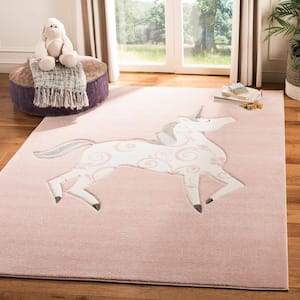 Carousel Kids Pink/Ivory 5 ft. x 5 ft. Square Solid Animal Print Area Rug