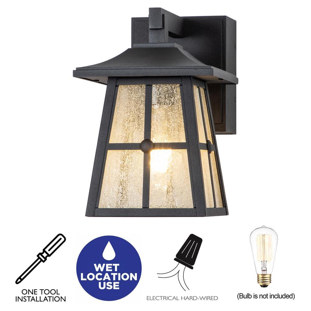 Matte Black Aluminum Outdoor Wall Sconce with Seeded Glass