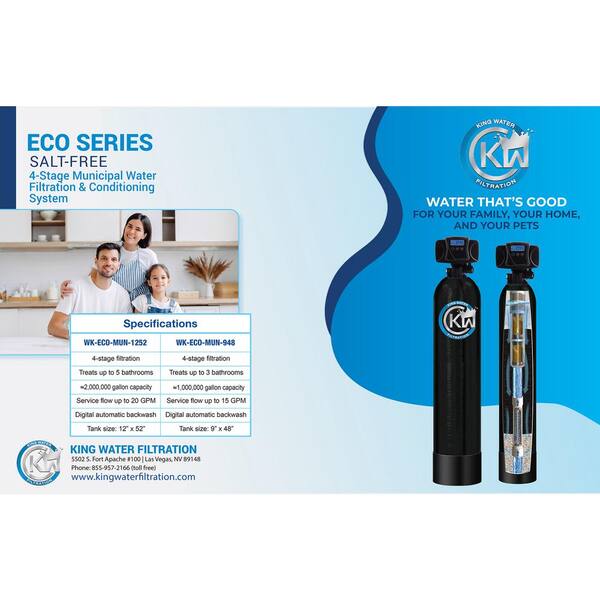 Wayde King Water Filtration Eco Series 15 Gpm 4 Stage Municipal Water Filtration And Salt Free Conditioning System Treats Up To 3 Bathrooms Wk Eco Mun 948 The Home Depot