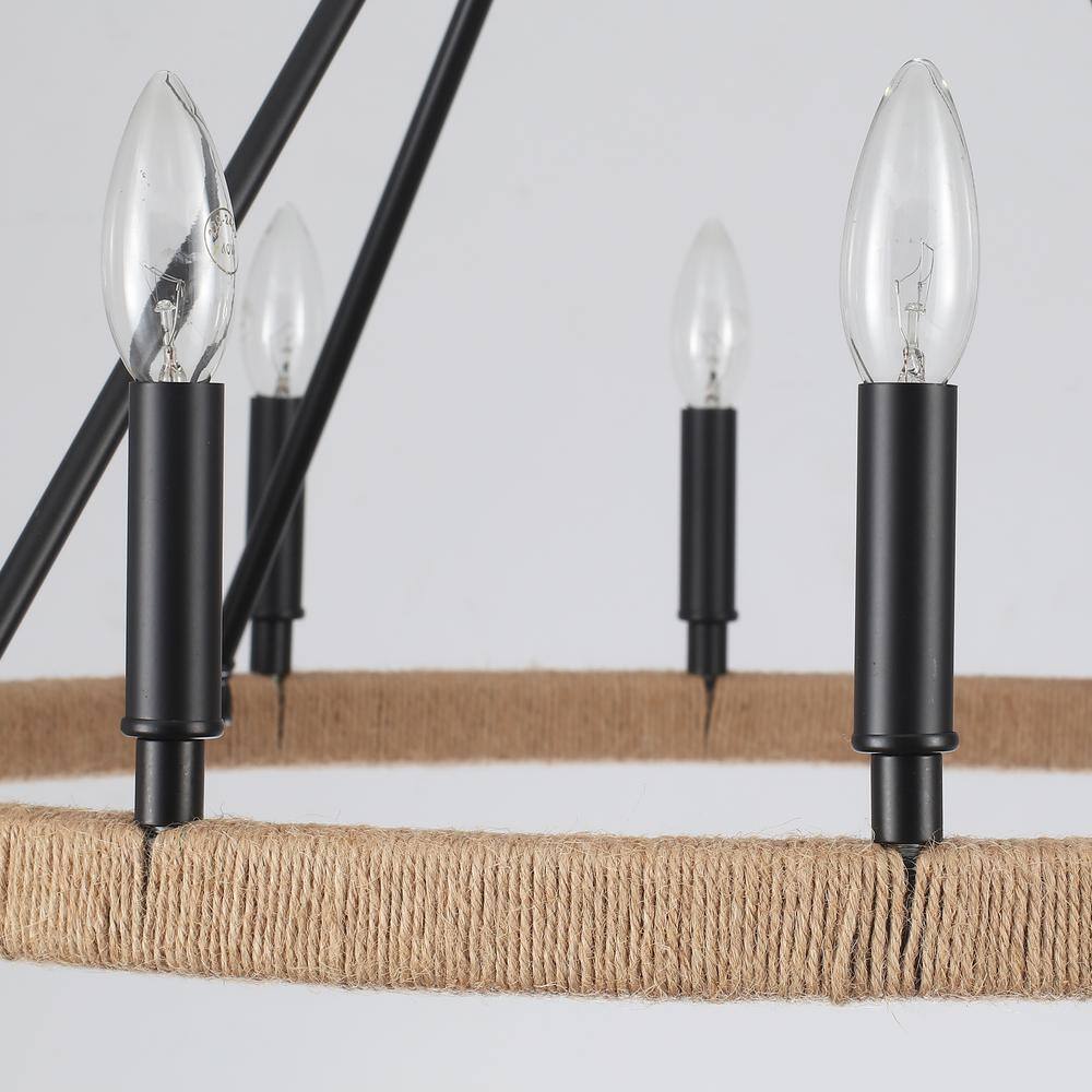 Matte Black 12-Light Candle Wagon Wheel Chandelier