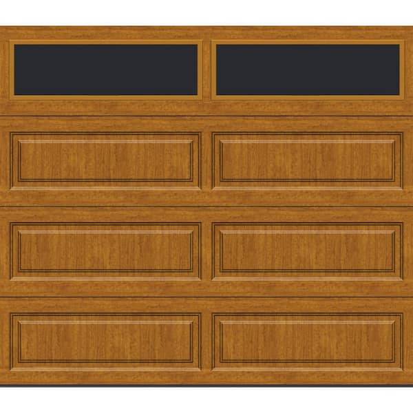Classic Steel Long Panel 9 ft. x 7 ft. Insulated 18.4 R-Value Wood Look Medium Garage Door with windows