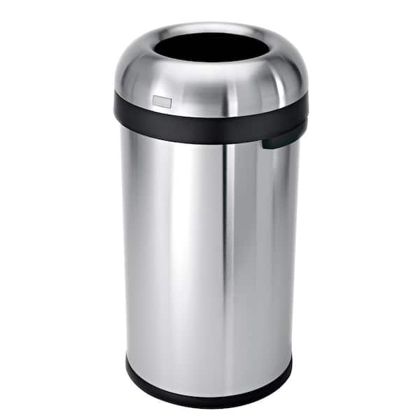 60L Round Open Top Commercial Trash Can, Brushed Stainless Steel