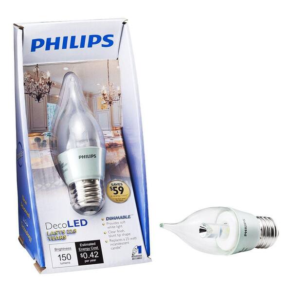 Philips 25-Watt Equivalent BA12 LED Decorative Candle Light Bulb Soft White (2700K)