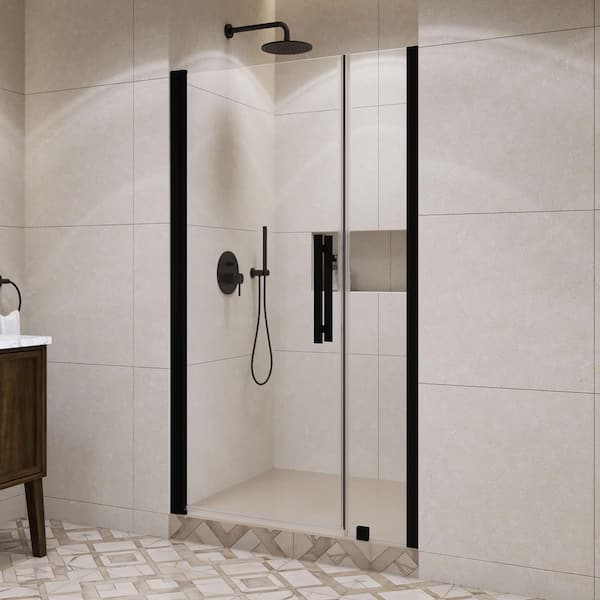 Pasadena 41.42 in. - 43 3/8 in. W x 72 in. H Pivot Alcove Frameless Shower Door in Black