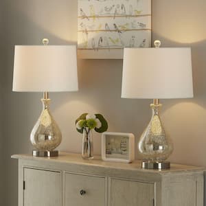 Denver 22.75 in. Nickel Glass Table Lamp Set with White Shade (Set of 2)