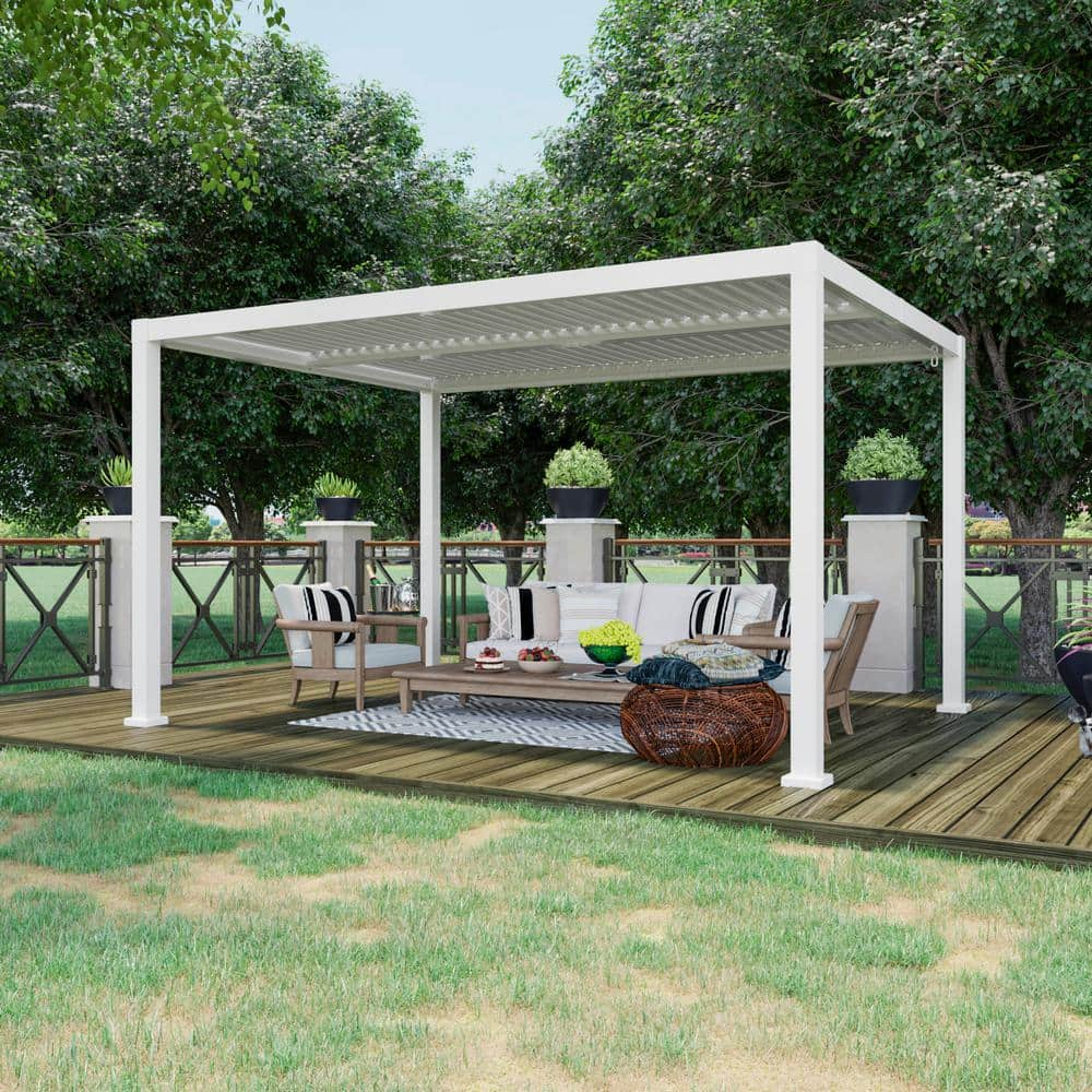 JOYESERY 10 ft. x 13 ft. Patio Pergola Aluminum Frame Hand Crank ...