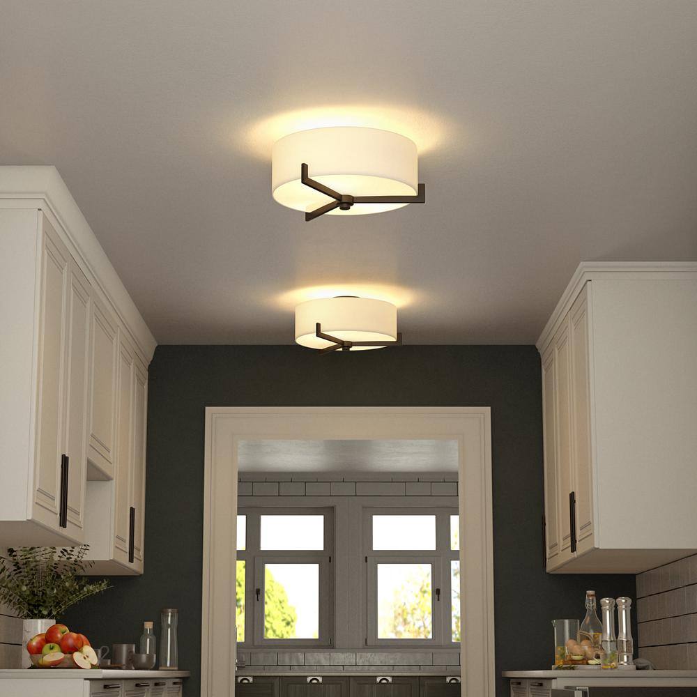 Blackened Bronze 17.63" Semi Flush Mount with Fabric Shade
