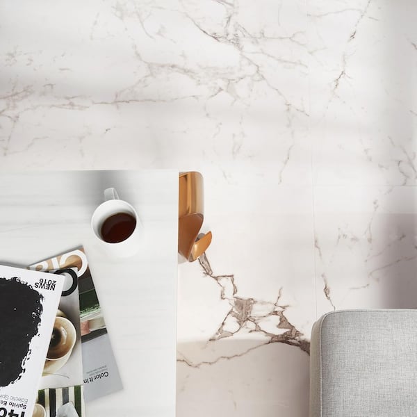 Saroshi Statuario Venato 23.62 in. x 47.24 in. Polished Marble Look Porcelain Floor and Wall Tile (15.5 sq. ft. /Case)