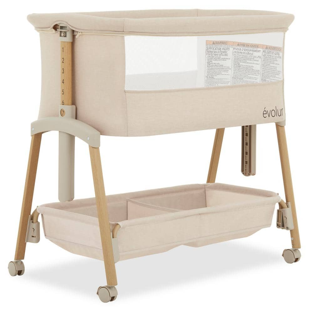 Evolur Beige Lullaby Portable Bassinet with wheels 3993EV BG The Home Depot