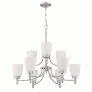 9 -Lights Hanging Ceiling Lights White Tiered Chandelier with Shaded