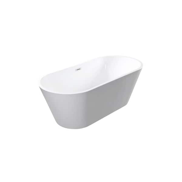 67.00 in. x 31.50 in. Flat Bottom Acrylic Freestanding Soaking Bathtub with Center Drain in Glossy White