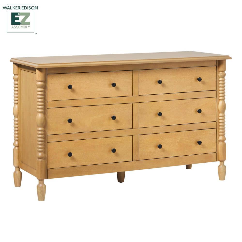 Modern Farmhouse Easy Assembly Natural 6-Drawer 54 in. Solid Wood Spindle-Detailing Dresser - thumbnail 4