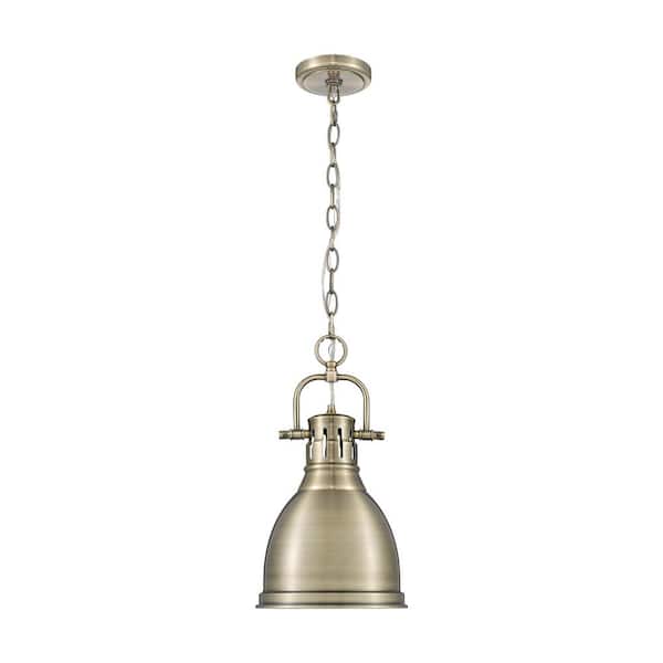 Golden Lighting Duncan 100-Watt 1-Light Aged Brass Pendant Light with Gold Shade and No Bulbs Included